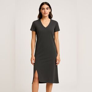 MONROW Cotton-Blend T-Shirt Dress Charcoal Size Small